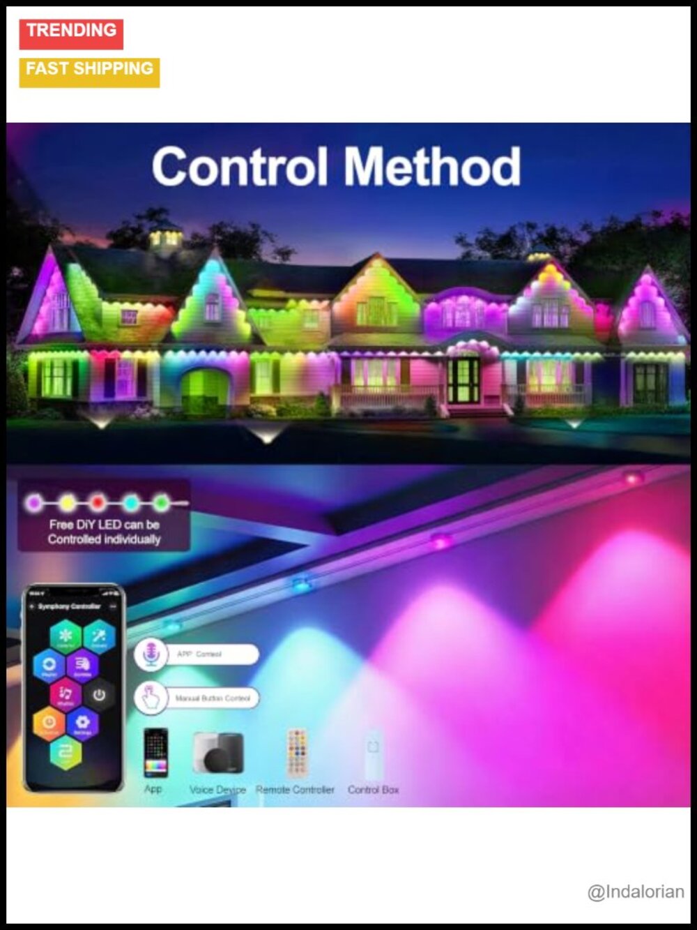 Permanent Outdoor Lights 200ft RGB+IC String Lights App Voice Control IP67 - Picture 4 of 5